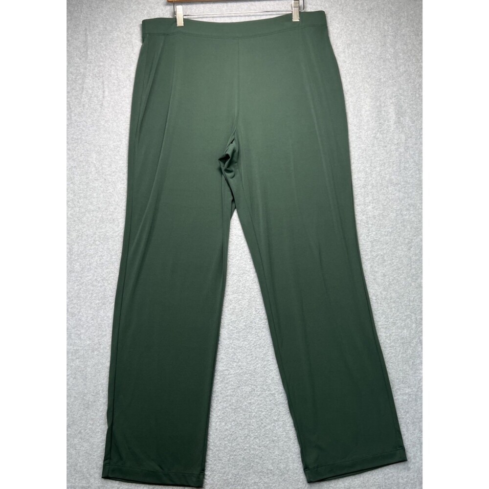 Susan Graver Essentials Liquid Knit Pants Large Green Pull On Straight Leg